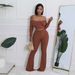 Elegant Women’s Palazzo Pants Set – Long Sleeve Blouse & Wide-Leg Trousers, Polyester-Spandex Blend (S-XXL, Red/Brown/Yellow, Evening Wear)_ecoleips.com