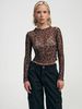 Aria Basics Aria Basics S32280 European And American Cross-border New Product Women's Sexy Leopard Print Mesh Printed Bodysuit T-shirt_ecoleips.com