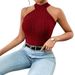 European And American Summer New Fashion Sleeveless Tight Ribbed T-shirt, Backless, Backless Collar, Back Waist Tie Knit Top_ecoleips.com