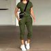 cross-border Foreign Trade Fashion Casual Women's Clothing Solid Color Round-neck Top And Multi-pocket Pants Set,_ecoleips.com