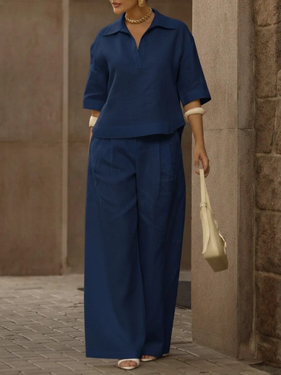 Spring Summer Women's Solid Color Two Piece Set Slimming Wide Leg Pants Versatile_ecoleips.com