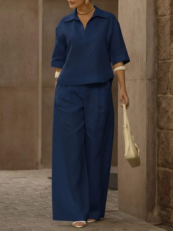 Spring Summer Women's Solid Color Two Piece Set Slimming Wide Leg Pants Versatile_ecoleips.com