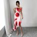 Women's Clothing Elegant Asymmetric Fitted Hibiscus Floral Positioning Print Dress_ecoleips.com