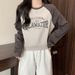 Real Shot Foreign Trade Women's Autumn And Winter Loose-fitting Short Raglan Long-sleeve T-shirt Contrasting Colors,_ecoleips.com