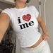 YSK I Love Me Letter Print Short Top T-shirt, American And European Style, Slim Fit, Cropped, Navel-revealing,_ecoleips.com