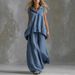 Women's Linen-Look Two-Piece Outfit Sleeveless Top And Wide-Leg Pants Set Breathable Elegant Minimalist Casual Style for Spring Summer_ecoleips.com