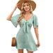 2026 European And American Foreign Trade Cross-Border Women's Fashion Hot Item V-Neck Bow Tie Short Sleeve Mini_ecoleips.com