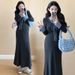 Autumn New Korean Fashion Knitted Plaid Patchwork Tie Maternity Dress_ecoleips.com