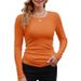 Women's Clothing Basic Round Neck Long Sleeve T-Shirt 2026 New Style Solid Color Ribbed Rayon_ecoleips.com