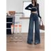 Retro Non-tight-fitting Patchwork Wide-leg Jeans For Women, 2026 Spring And Autumn New Fashion Versatile Loose Straight_ecoleips.com