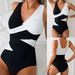 Women's Bikini Swimsuit Color Matched Cross Strap Design One Piece Swimwear_ecoleips.com