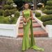 Satin Ribbon Halter Long Dresses Women's Backless Casual Maxi Dress Evening Wedding Guest White Blue Green Summer Graduation New_ecoleips.com
