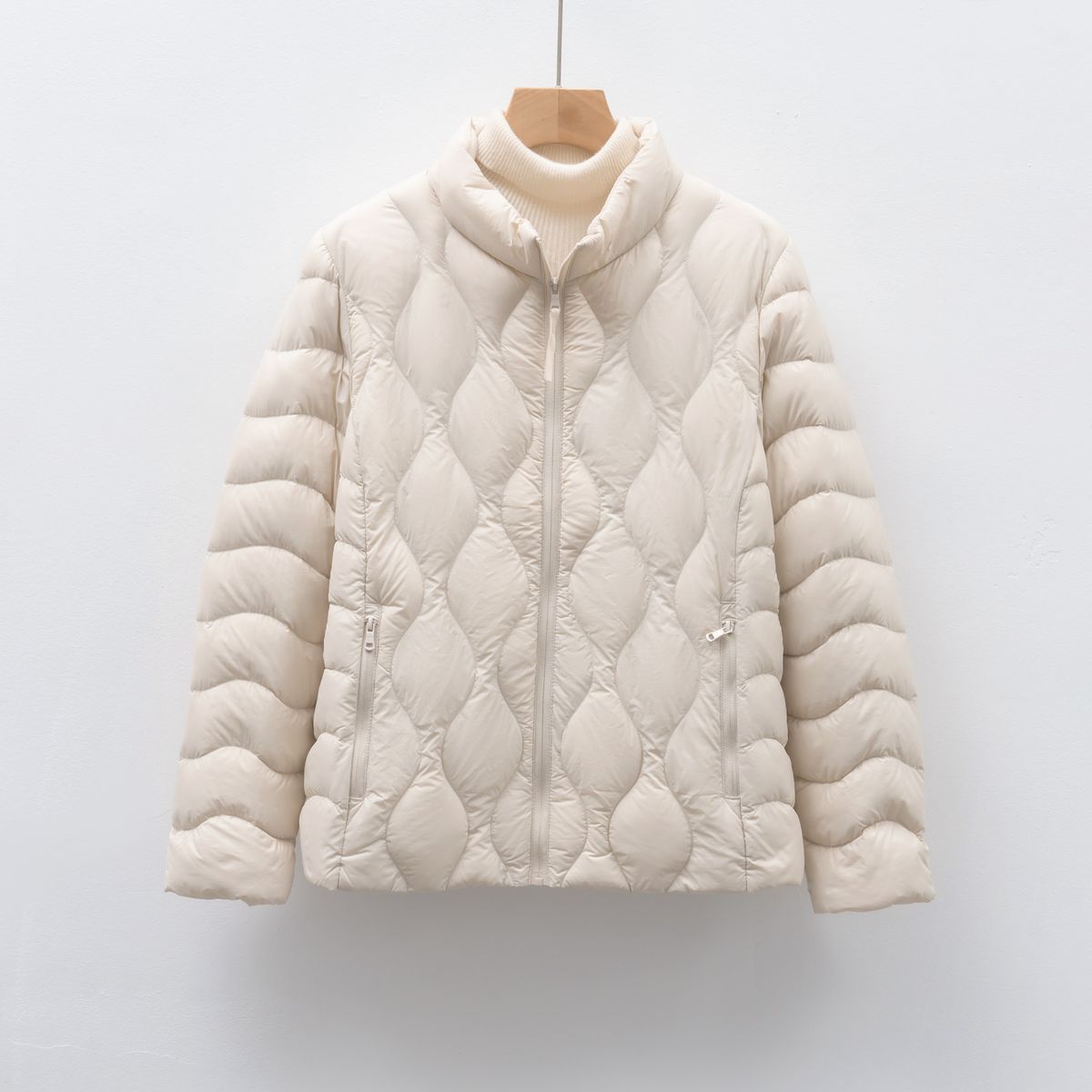 Pinghu Chixin 90 National Standard Autumn Winter New Lightweight Down Jacket Wave Pattern Women's Stand Collar Coat_ecoleips.com