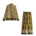 Elegant Satin Print Women's Lounge Set - Long Sleeve Top & Pants - Geometric Pattern - Comfortable Polyester Blend - Fall Fashion_ecoleips.com
