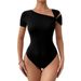Voya Summer Women's Asymmetrical Single Shoulder Twisted Short Sleeved Design Slim Fitting Jumpsuit For Inner And Outer Wear_ecoleips.com