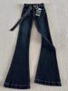 175 Tall Women's Extra-Long American High Street Retro Dark Blue Slim Fit Flared Jeans_ecoleips.com