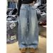 Women's Clothing Plus Size Rhinestone Denim Jeans Loose Slimming Wide Leg Floor Length Pants Retro Design For Women Sexy Autumn Winter_ecoleips.com