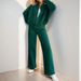 Women's Clothing New Fashion Solid Color Zipper Cardigan Lace Up Sweater Casual Straight Pants Suit_ecoleips.com