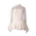 Vietnamese-Inspired Lace Top & Ruffled Shorts Set – Floral Embroidery, Breathable Polyester (S-XL, Light Yellow/Pinkish)_ecoleips.com