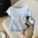 2025 Summer New Pure Desire Hot Girl Off-Shoulder Patchwork Plaid Short-Sleeve T-Shirt For Women, Two-Piece Ruched_ecoleips.com