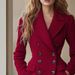 Elegant Double-Breasted Wool Coat – Women’s Long Overcoat For Autumn & Winter (Red, S-XL, Classic & Warm)_ecoleips.com