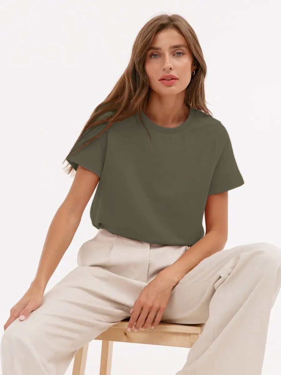 Short Sleeved T Shirt European And American 2025 Summer New Women's Fashion Leisure Home Commuting All Match Round Neck Short Sleeved T Shirt_ecoleips.com