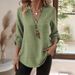 Aria Basics Aria Basics 2025 Autumn European And American Cross-Border Foreign Trade Women's Loose Plus Size V-Neck Solid Color Shirt Casual_ecoleips.com