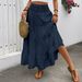 Elastic High Waist Bohemian A-Line Skirt - Flowy Long Skirt With Belt Detail, Polyester Stretchy Midi Skirt For Women, Casual Office Dress_ecoleips.com