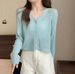 White Long-sleeved Sun-protective Cardigan, Slim-fit Short Outer Top, Thin Ruffled V-neck Knit Sweater For Women_ecoleips.com