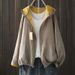 New Spring And Autumn Hooded Printed Drawstring Artistic Casual Loose Top For Women, Cotton Gauze Shirt, Thin Jacket_ecoleips.com