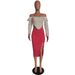 Long Sleeved Commuting Style Dress Set Off Shoulder Top And Slit Skirt Two Piece Slimming Fashionable Casual Outfit_ecoleips.com