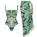 Women's Ethnic Print One Piece Swimsuit – Green Bohemian Style Bathing Suit With Adjustable Straps For Beach & Pool_ecoleips.com