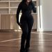 Women's Slim Fit Long Sleeve Tracksuit Set - Stretchy Polyester & Spandex Outfit For Yoga, Gym & Casual Wear (Multiple Colors & Sizes)_ecoleips.com