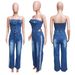 Women's Clothing Tube Top One Shoulder Slim Straight Wide Leg Denim Jumpsuit_ecoleips.com