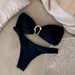 Women's Black Strapless Bikini European American Style Sexy Bow Tie Straps Swimwear_ecoleips.com
