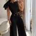 Women's Fashion Solid Color Single Room Petal Sleeve High Waist Temperament Pants Suit For Women_ecoleips.com