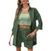 Aria Basics Aria Basics 2024 European And American Fashion Solid Color Women's Casual Loose Short Sleeve Shorts Set_ecoleips.com