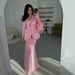 Autumn/Winter Women's Slim Fit Solid Color Fashion Set with European And American Casual Design Satin Long Skirt And Suit Jacket_ecoleips.com