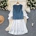 Women's Clothing Light Mature Style Fashionable Loose Puff Sleeve Shirt Dress Denim Vest Jacket_ecoleips.com