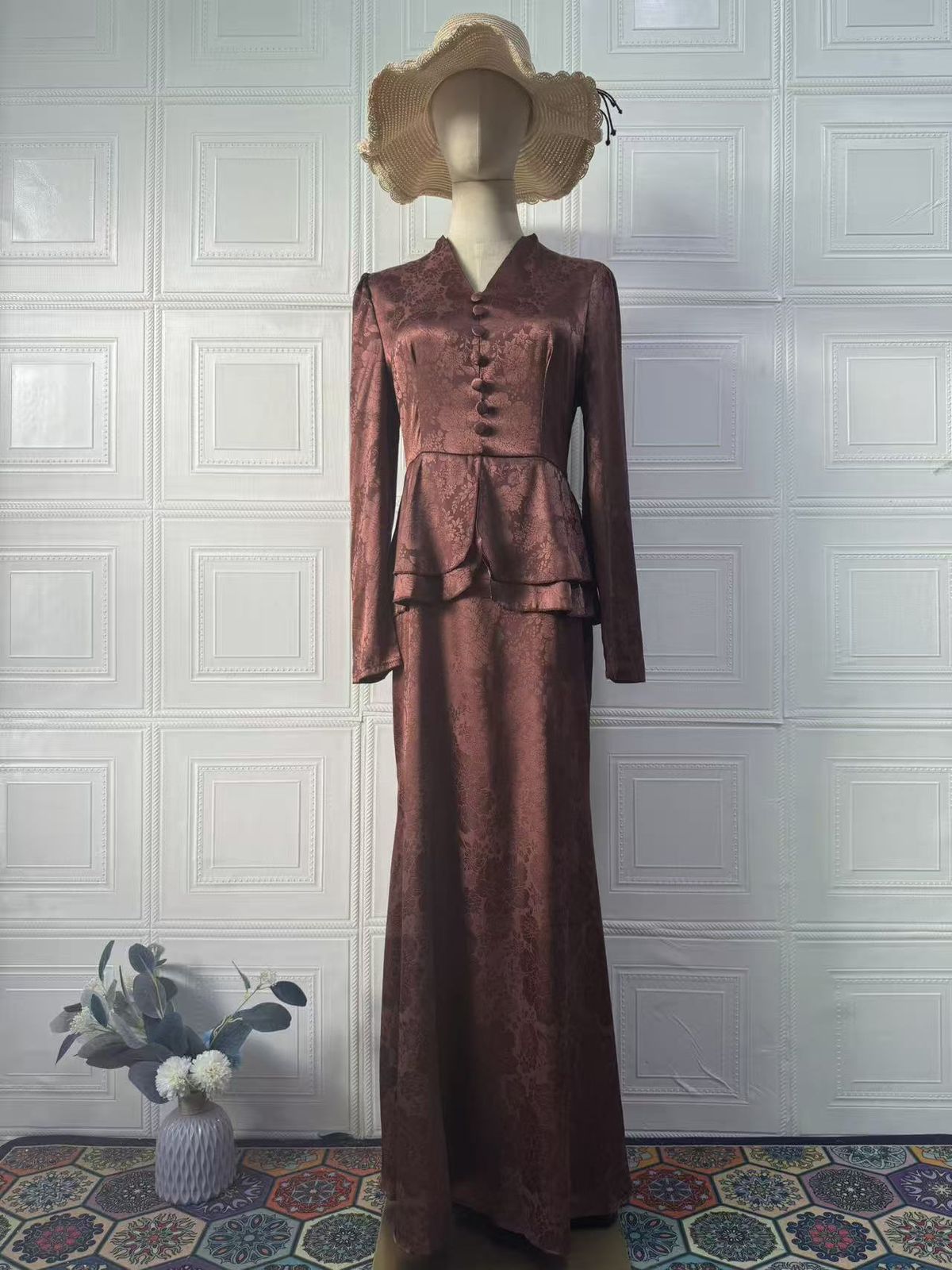 Elegant Slim Fit Maxi Dress For Women Long Sleeved European American Style Retro Spring_ecoleips.com