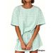 Women's Striped Two Piece Set European And American Style Spring/Summer Casual Home Wear Loose Fit Short Sleeve Shorts Set Fashionable_ecoleips.com