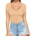Women's Clothing Sexy Low Round Neck Short Sleeve Slim Fit T Shirt Waist Top T Shirt_ecoleips.com