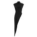 Women's Satin High-Neck Asymmetrical Dress – Sleeveless Elegant Slip Dress (Breathable Polyester, Loose Fit, Minimalist Chic, Black & White)_ecoleips.com