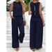 Women's Sleeveless Top And Wide-Leg Pants Set - Summer Linen Blend Comfort Outfit For Casual Wear_ecoleips.com