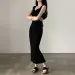 Myufon Basic Knit Long Dress Korean Fashion Square Collar Sleeveless Women's Dresses Summer Casual Y2k Vintage All-match Outftis_ecoleips.com