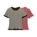 Women's Clothing 2025 Summer New Round Neck Contrasting Striped Knitted T-shirt Women's Top L28171_ecoleips.com