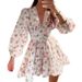 2026 Spring New Women's Clothing: Cross-Border European And American Dresses, Elegant Sweet Waist-Cinching Printed Lace_ecoleips.com