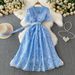 High-End Lace Dress for Women V Neck Short Sleeve Summer Fitted Princess Style Dress Premium Selection_ecoleips.com