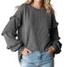 K New Women's Lantern Sleeve Round Neck Lace Sleeve Pullover Top_ecoleips.com