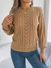 Autumn Winter Women's Casual Hollow Lantern Sleeve Pullover Sweater Solid Color_ecoleips.com